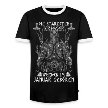 WIKINGER KRIEGER IM JANUAR GEBOREN - Männer Kontrast-T-Shirt - Schwarz/Weiß - Vorne - AI Model Female 172 light (172cm) & AI Model Male 178 light (178cm)