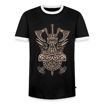 HUGIN MUNIN 2 WIKINGER ÄXTE - Männer Kontrast-T-Shirt - Schwarz/Weiß - Vorne - AI Model Female 172 light (172cm) & AI Model Male 178 light (178cm)