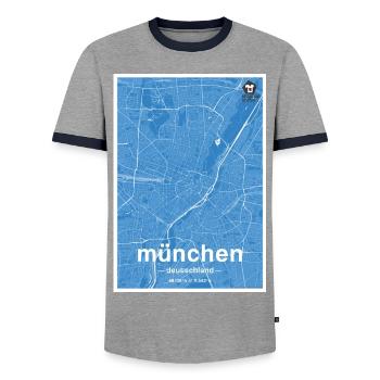 Munich Classic carte de la ville bleue - T-shirt contrasté Homme - gris/marine  - Devant - AI Model Female 172 light (172cm) & AI Model Male 178 light (178cm)