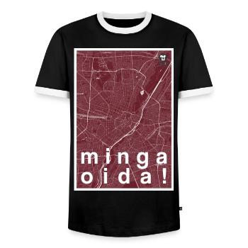 Munich hipster city map red minga oida! - Men's Ringer Shirt - black/white - Front - AI Model Female 172 light (172cm) & AI Model Male 178 light (178cm)