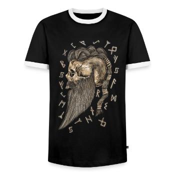 Viking round skull with beard - Men's Ringer Shirt - black/white - Front - AI Model Female 172 light (172cm) & AI Model Male 178 light (178cm)