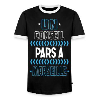 Marseille, humour - T-shirt contrasté Homme - noir/blanc - Devant - AI Model Female 172 light (172cm) & AI Model Male 178 light (178cm)