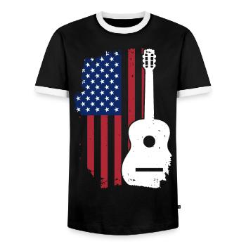 USA Flagge Gitarre - Männer Kontrast-T-Shirt - Schwarz/Weiß - Vorne - AI Model Female 172 light (172cm) & AI Model Male 178 light (178cm)