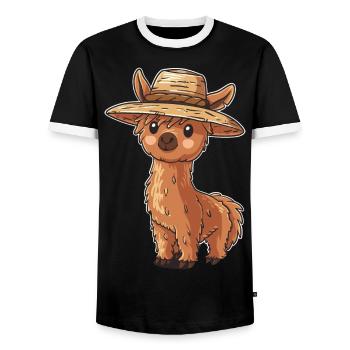 Niedliches Alpaka mit Strohhut Cartoon für - Männer Kontrast-T-Shirt - Schwarz/Weiß - Vorne - AI Model Female 172 light (172cm) & AI Model Male 178 light (178cm)