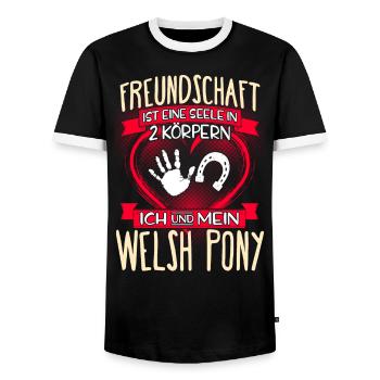 WELSH-PONY - 3 - Männer Kontrast-T-Shirt - Schwarz/Weiß - Vorne - AI Model Female 172 light (172cm) & AI Model Male 178 light (178cm)