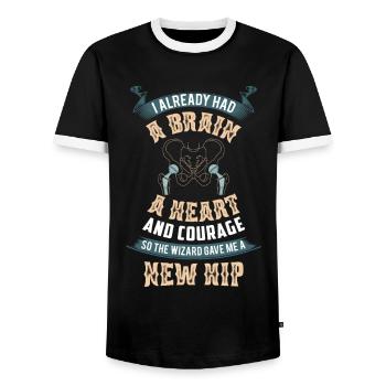 Nouvelle hanche pour les patients avec remplacement de hanche - T-shirt contrasté Homme - noir/blanc - Devant - AI Model Female 172 light (172cm) & AI Model Male 178 light (178cm)