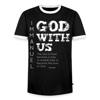 Immanuel, God with us true christmas meaning - Men's Ringer Shirt - black/white - Front - AI Model Female 172 light (172cm) & AI Model Male 178 light (178cm)