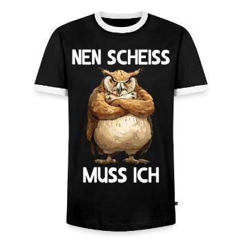 Eule Eulen Vogel Wald Uhu Nen scheiss muss ich - Männer Kontrast-T-Shirt - Schwarz/Weiß - Vorne - AI Model Female 172 light (172cm) & AI Model Male 178 light (178cm)
