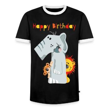 Happy Birthday - Erster Geburtstag - Zahl Eins - Men's Ringer Shirt - black/white - Front - AI Model Female 172 light (172cm) & AI Model Male 178 light (178cm)