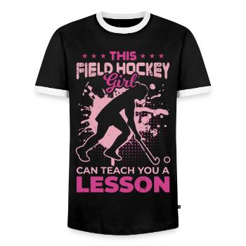 Joueur de hockey sur gazon - T-shirt contrasté Homme - noir/blanc - Devant - AI Model Female 172 light (172cm) & AI Model Male 178 light (178cm)