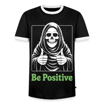 Be Positive Grim Reaper - Männer Kontrast-T-Shirt - Schwarz/Weiß - Vorne - AI Model Female 172 light (172cm) & AI Model Male 178 light (178cm)