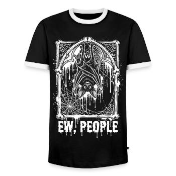 Ew People Bat Gothic - Men's Ringer Shirt - black/white - Front - AI Model Female 172 light (172cm) & AI Model Male 178 light (178cm)