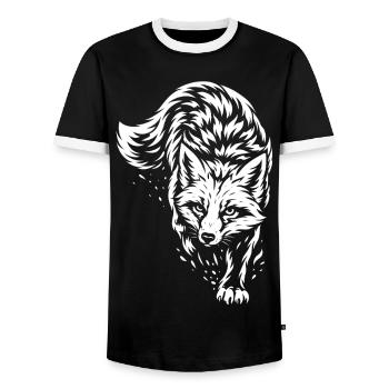 Tribal Fuchs – Wildes Waldtier Motiv - Männer Kontrast-T-Shirt - Schwarz/Weiß - Vorne - AI Model Female 172 light (172cm) & AI Model Male 178 light (178cm)