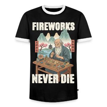 Fireworks Never Die - Männer Kontrast-T-Shirt - Schwarz/Weiß - Vorne - AI Model Female 172 light (172cm) & AI Model Male 178 light (178cm)
