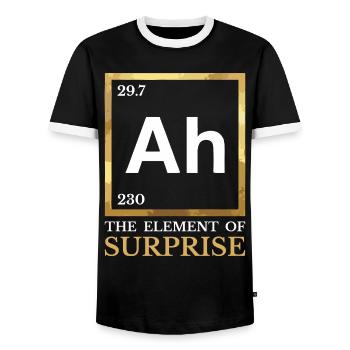 Ah - L'Élément de la Surprise - Humour Chimie - T-shirt contrasté Homme - noir/blanc - Devant - AI Model Female 172 light (172cm) & AI Model Male 178 light (178cm)