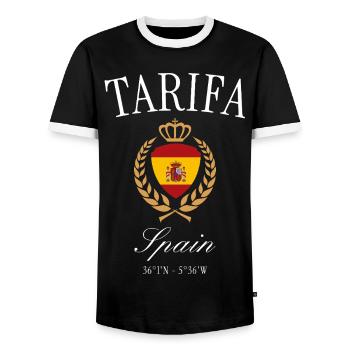 Tarifa Spanien Wappen Krone – Reise Souvenir - Männer Kontrast-T-Shirt - Schwarz/Weiß - Vorne - AI Model Female 172 light (172cm) & AI Model Male 178 light (178cm)