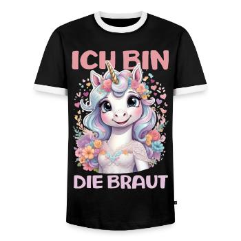 Ich Bin Die Braut Jga Einhorn Blumen Hochzeit - Männer Kontrast-T-Shirt - Schwarz/Weiß - Vorne - AI Model Female 172 light (172cm) & AI Model Male 178 light (178cm)