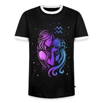 Verseau - T-shirt contrasté Homme - noir/blanc - Devant - AI Model Female 172 light (172cm) & AI Model Male 178 light (178cm)