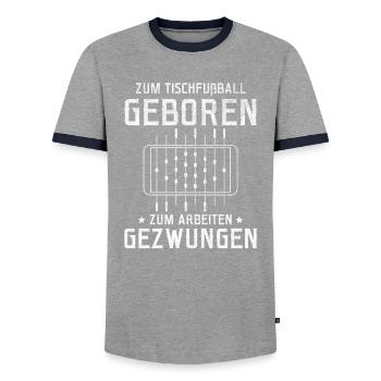 Tischfußball Kickern Tischkicker Sportler Kicker - Männer Kontrast-T-Shirt - Grau/Navy  - Vorne - AI Model Female 172 light (172cm) & AI Model Male 178 light (178cm)