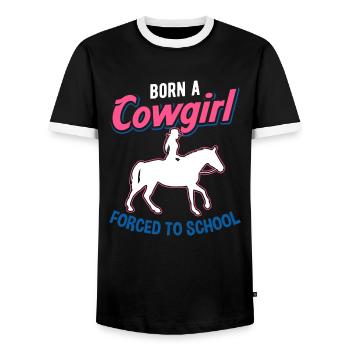 Wild West Western Rodeo Bull Riding Cowboy - Men's Ringer Shirt - black/white - Front - AI Model Female 172 light (172cm) & AI Model Male 178 light (178cm)