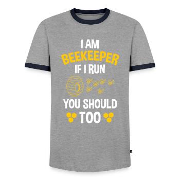 Ruche Apiculture Abeilles Miel Apiculteurs - T-shirt contrasté Homme - gris/marine  - Devant - AI Model Female 172 light (172cm) & AI Model Male 178 light (178cm)
