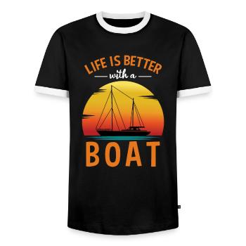 Bateau de sport Racing Boat Propriétaire de bateau Capitaine Motorboat - T-shirt contrasté Homme - noir/blanc - Devant - AI Model Female 172 light (172cm) & AI Model Male 178 light (178cm)