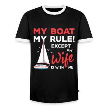Bateau de sport Racing Boat Propriétaire de bateau Capitaine Motorboat - T-shirt contrasté Homme - noir/blanc - Devant - AI Model Female 172 light (172cm) & AI Model Male 178 light (178cm)