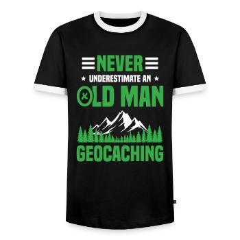 Scavenger Hunt Geocacher Adventure Geocaching - Men's Ringer Shirt - black/white - Front - AI Model Female 172 light (172cm) & AI Model Male 178 light (178cm)