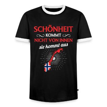 Nationalität Sportmannschaft Fan Norwegen - Männer Kontrast-T-Shirt - Schwarz/Weiß - Vorne - AI Model Female 172 light (172cm) & AI Model Male 178 light (178cm)