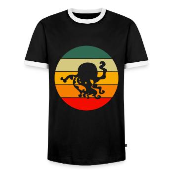 Ocean Animal Sea Animal Octopus Gift Retro Octopus - Men's Ringer Shirt - black/white - Front - AI Model Female 172 light (172cm) & AI Model Male 178 light (178cm)