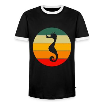 Sea Animal Ocean Animal Gift Retro Seahorse - Men's Ringer Shirt - black/white - Front - AI Model Female 172 light (172cm) & AI Model Male 178 light (178cm)