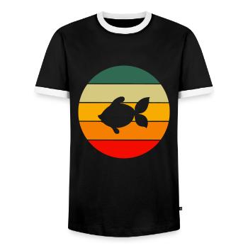 Ocean Animal Gift Retro Siamese Fighting Fish - Men's Ringer Shirt - black/white - Front - AI Model Female 172 light (172cm) & AI Model Male 178 light (178cm)