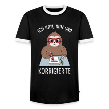 Ich Kam Sah Und Korrigierte Klausur Korrigieren - Männer Kontrast-T-Shirt - Schwarz/Weiß - Vorne - AI Model Female 172 light (172cm) & AI Model Male 178 light (178cm)