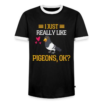 I just like pigeons gift funny pigeon - Men's Ringer Shirt - black/white - Front - AI Model Female 172 light (172cm) & AI Model Male 178 light (178cm)