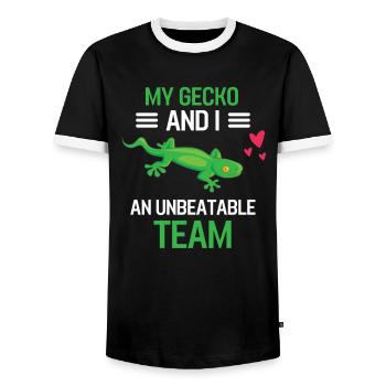 Mein Gecko und ich Exotisches Tier Geschenk Gecko - Männer Kontrast-T-Shirt - Schwarz/Weiß - Vorne - AI Model Female 172 light (172cm) & AI Model Male 178 light (178cm)