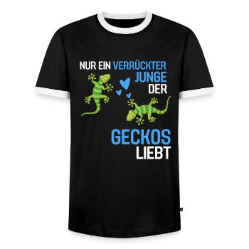 Eidechsen Jungen Exotisches Tier Geschenk Gecko - Männer Kontrast-T-Shirt - Schwarz/Weiß - Vorne - AI Model Female 172 light (172cm) & AI Model Male 178 light (178cm)