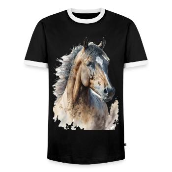 Aquarelles à cheval Cavalier - T-shirt contrasté Homme - noir/blanc - Devant - AI Model Female 172 light (172cm) & AI Model Male 178 light (178cm)