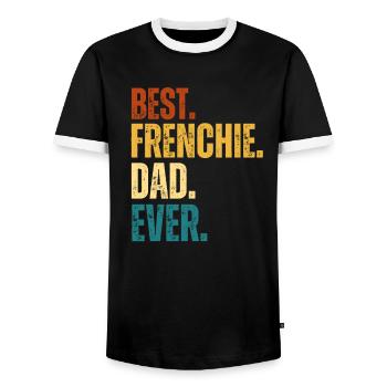 Best Frenchie Papa Dogs French Bulldog - Men's Ringer Shirt - black/white - Front - AI Model Female 172 light (172cm) & AI Model Male 178 light (178cm)