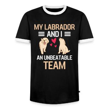 My Labrador and I Dog Gift Labrador - Men's Ringer Shirt - black/white - Front - AI Model Female 172 light (172cm) & AI Model Male 178 light (178cm)