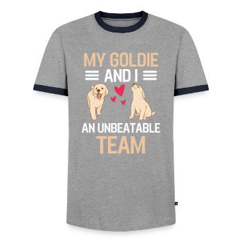 Mon Goldie and I Dog Gift Golden Retriever - T-shirt contrasté Homme - gris/marine  - Devant - AI Model Female 172 light (172cm) & AI Model Male 178 light (178cm)