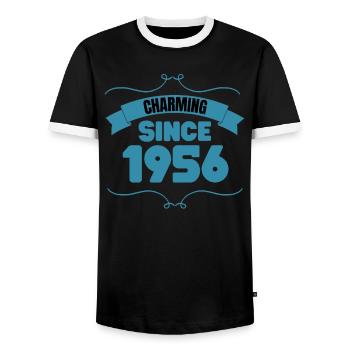 67th Birthday Party Gift Charming since 1956 - Men's Ringer Shirt - black/white - Front - AI Model Female 172 light (172cm) & AI Model Male 178 light (178cm)