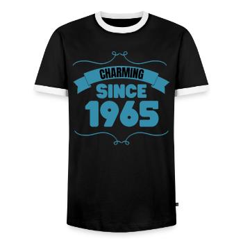 58th Birthday Party Gift Charming since 1965 - Men's Ringer Shirt - black/white - Front - AI Model Female 172 light (172cm) & AI Model Male 178 light (178cm)