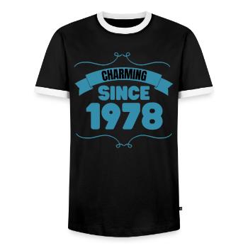 45th Birthday Party Gift Charming since 1978 - Men's Ringer Shirt - black/white - Front - AI Model Female 172 light (172cm) & AI Model Male 178 light (178cm)
