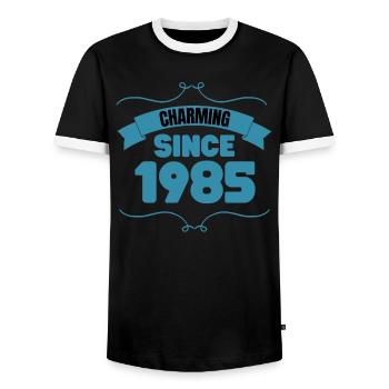 38th Birthday Party Gift Charming since 1985 - Men's Ringer Shirt - black/white - Front - AI Model Female 172 light (172cm) & AI Model Male 178 light (178cm)