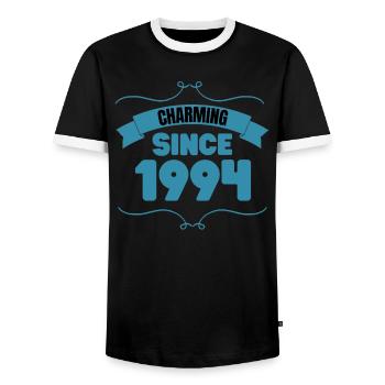 29th Birthday Party Gift Charming since 1994 - Men's Ringer Shirt - black/white - Front - AI Model Female 172 light (172cm) & AI Model Male 178 light (178cm)