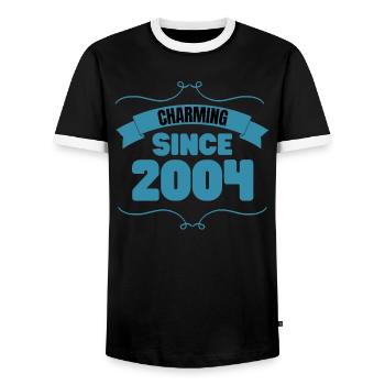 19th Birthday Party Gift Charming since 2004 - Men's Ringer Shirt - black/white - Front - AI Model Female 172 light (172cm) & AI Model Male 178 light (178cm)