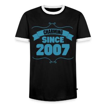 16th Birthday Party Gift Charming since 2007 - Men's Ringer Shirt - black/white - Front - AI Model Female 172 light (172cm) & AI Model Male 178 light (178cm)