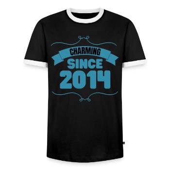 9th Birthday Party Gift Charming since 2014 - Men's Ringer Shirt - black/white - Front - AI Model Female 172 light (172cm) & AI Model Male 178 light (178cm)