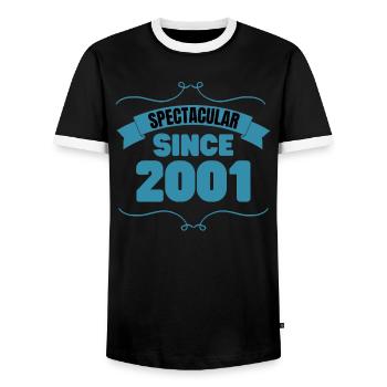 22nd birthday gift Spectacular since 2001 - Men's Ringer Shirt - black/white - Front - AI Model Female 172 light (172cm) & AI Model Male 178 light (178cm)
