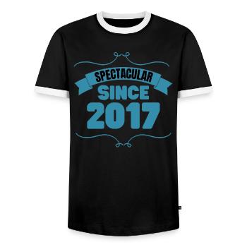6th birthday gift Spectacular since 2017 - Men's Ringer Shirt - black/white - Front - AI Model Female 172 light (172cm) & AI Model Male 178 light (178cm)